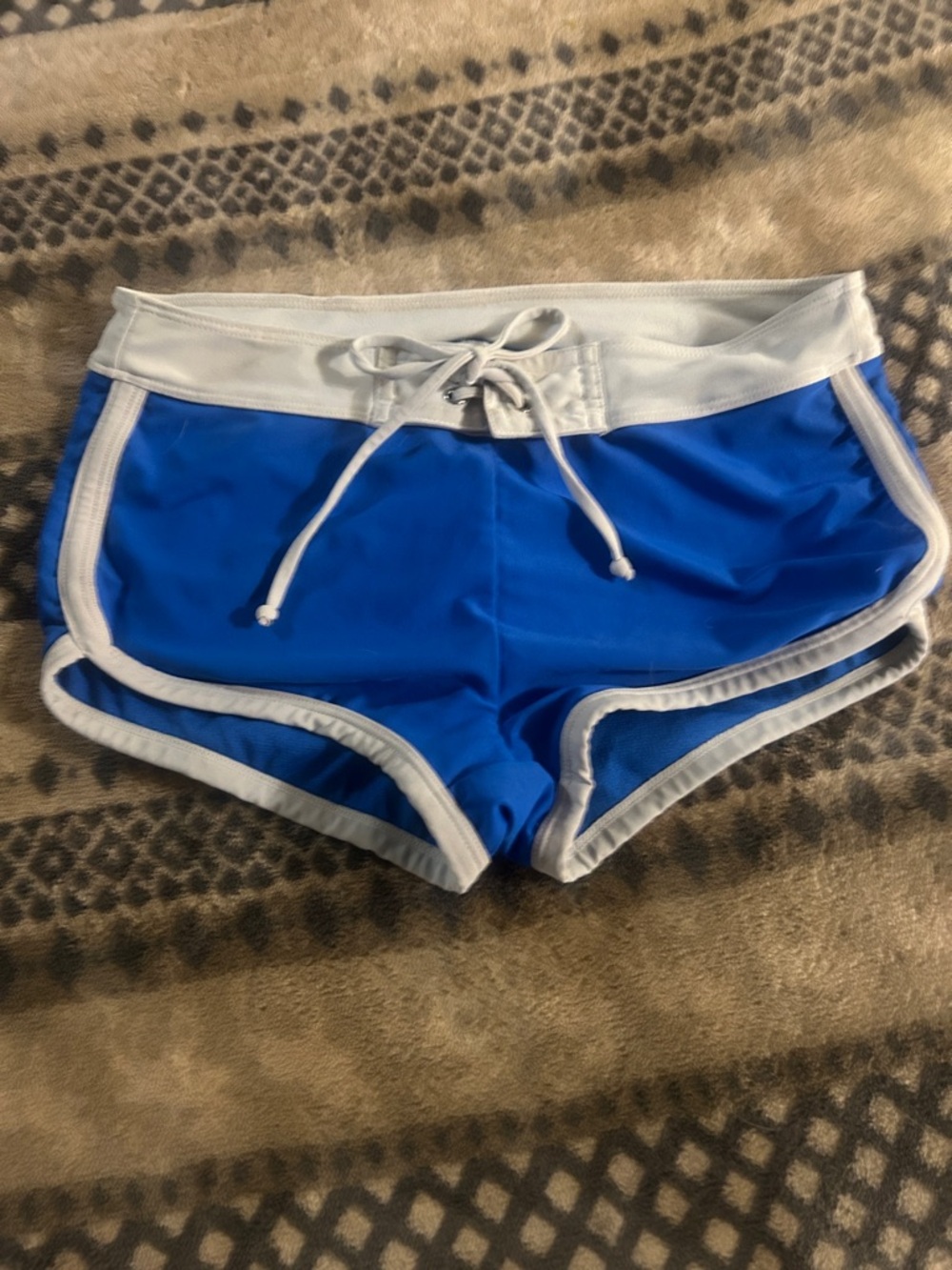 No Boundaries Royal Blue and White Ladies Swim Shorts BOYSHORTS. sz small s
